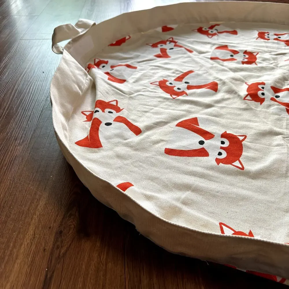 3 Sprouts Convertible Toy Storage Bag and Portable Play Mat, Orange Fox Pattern
